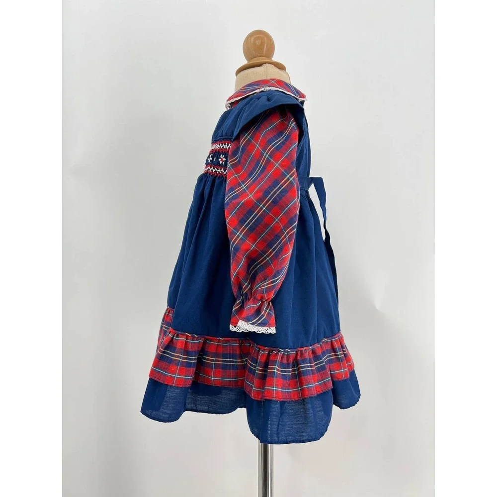 vintage Polly Flinders girls dress plaid‎ smocked